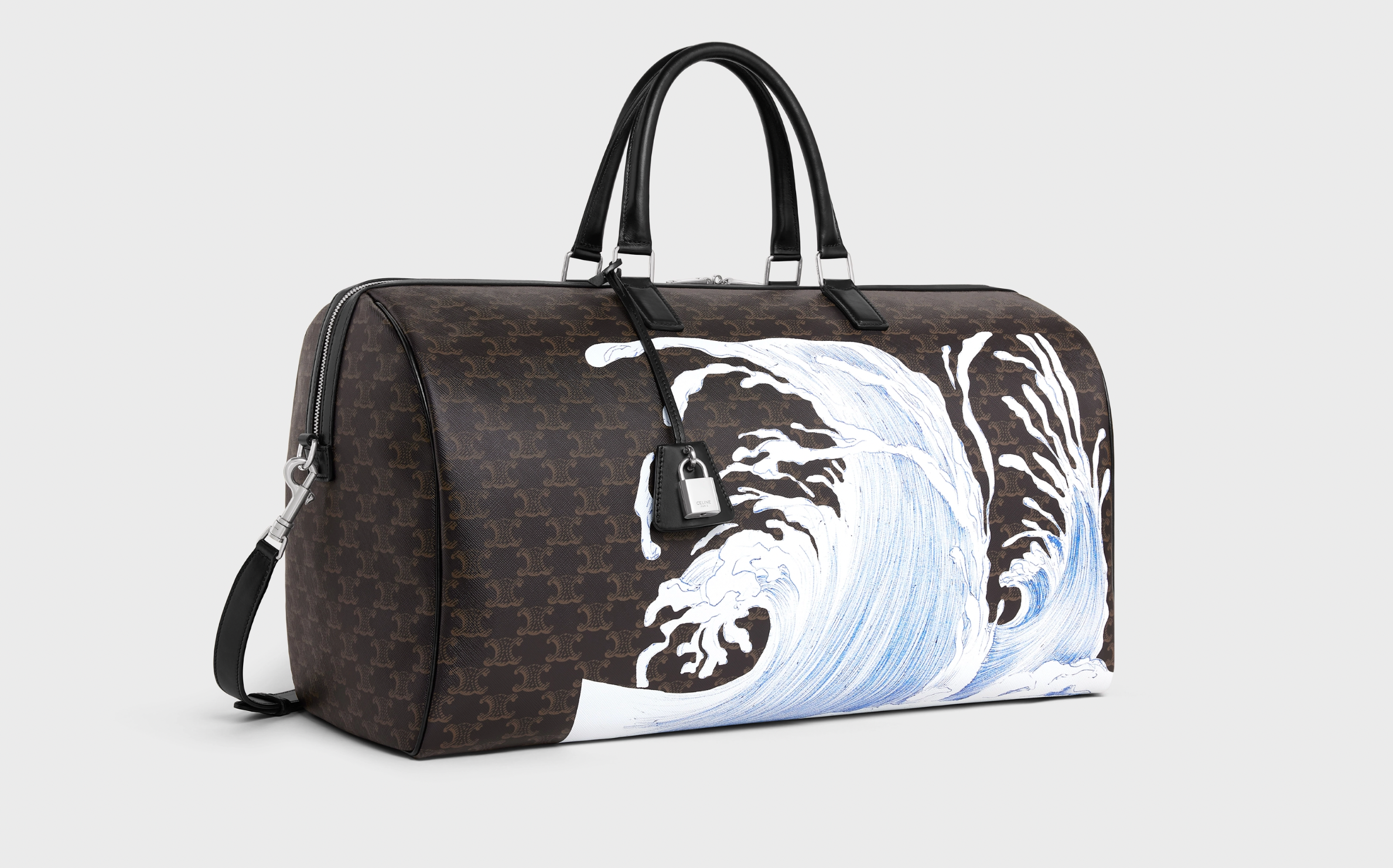 LARGE TRAVEL BAG IN TRIOMPHE CANVAS WITH DAVID WEISS WAVE PRINT - BLACK