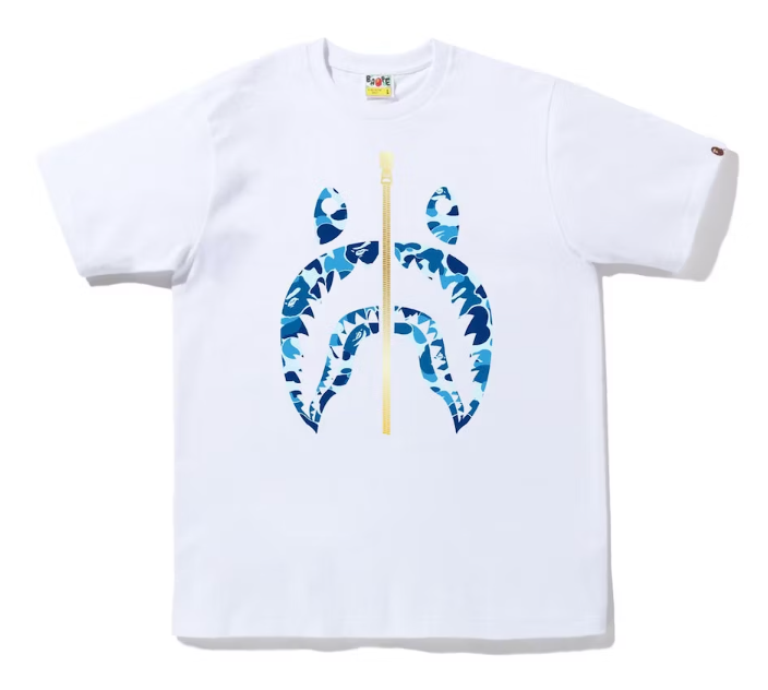 BAPE ABC Camo Gold Zip Shark Tee (SS23) White Blue