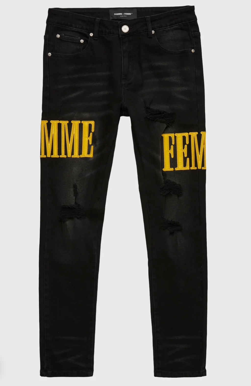 Homme Femme - Letterman Denim Black with Yellow