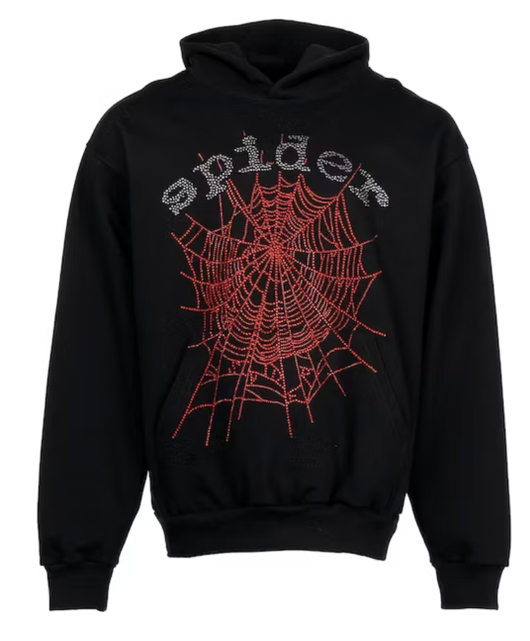 Sp5der OG Rhinestone Logo Hoodie Black