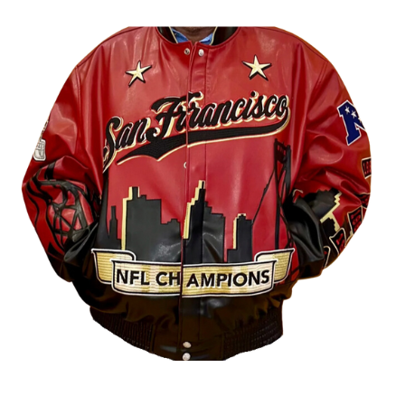 SAN FRANCISCO 49ERS 5X SUPER BOWL CHAMPION SKYLINE VEGAN LEATHER JACKE –  Jeff Hamilton Shop