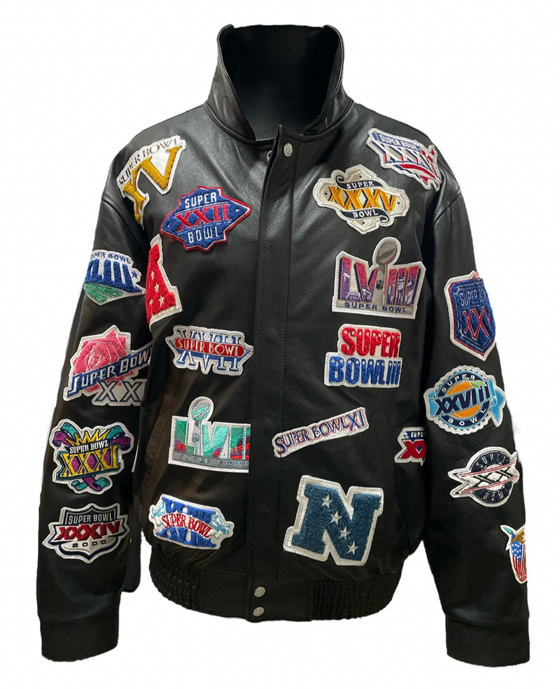 Jeff Hamilton - Limited Edition History of Super Bowl Collage - Full Leather Jacket