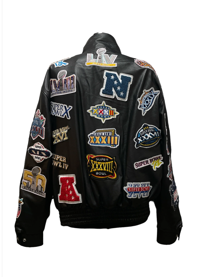 Jeff Hamilton - Limited Edition History of Super Bowl Collage - Full Leather Jacket