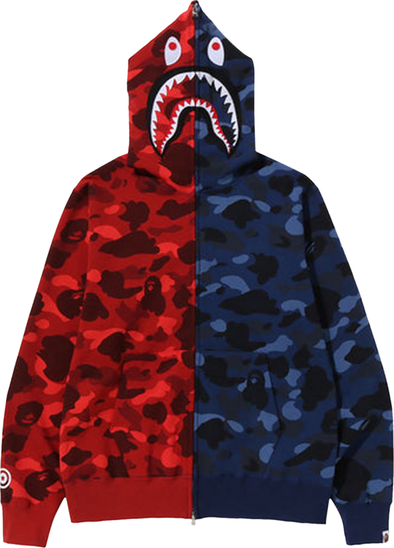 BAPE Color Camo Shark Full Zip Hoodie Red Navy Urban Necessities