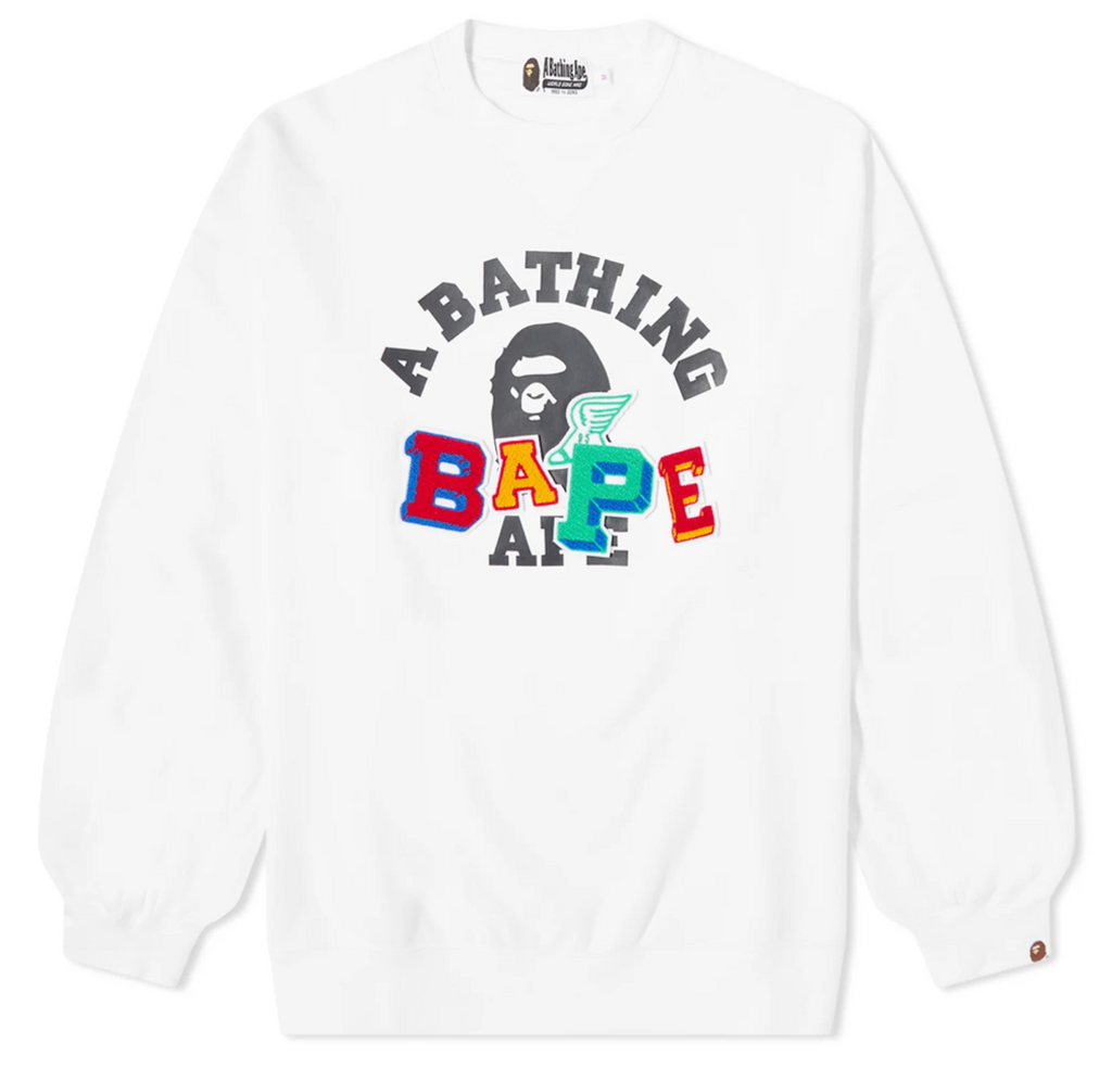BAPE Ladies Patched Puff Sleeve Oversized Crew White
