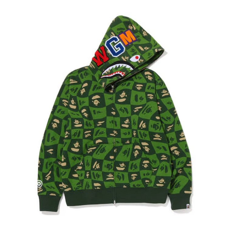 BAPE Distortion Shark Relaxed Fit Full Zip Fit Hoodie Green