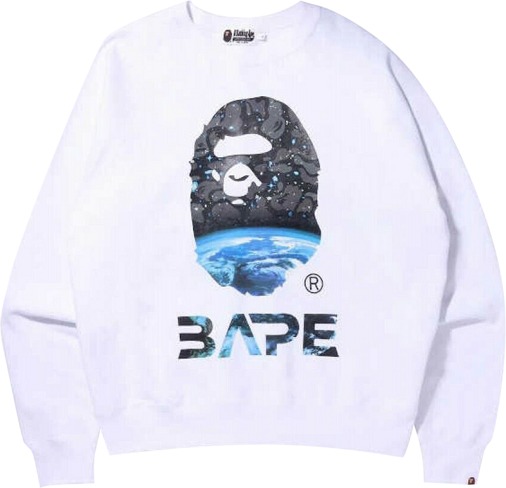 BAPE Space Camo Ape Head Loose Fit Crewneck White FledermausShops