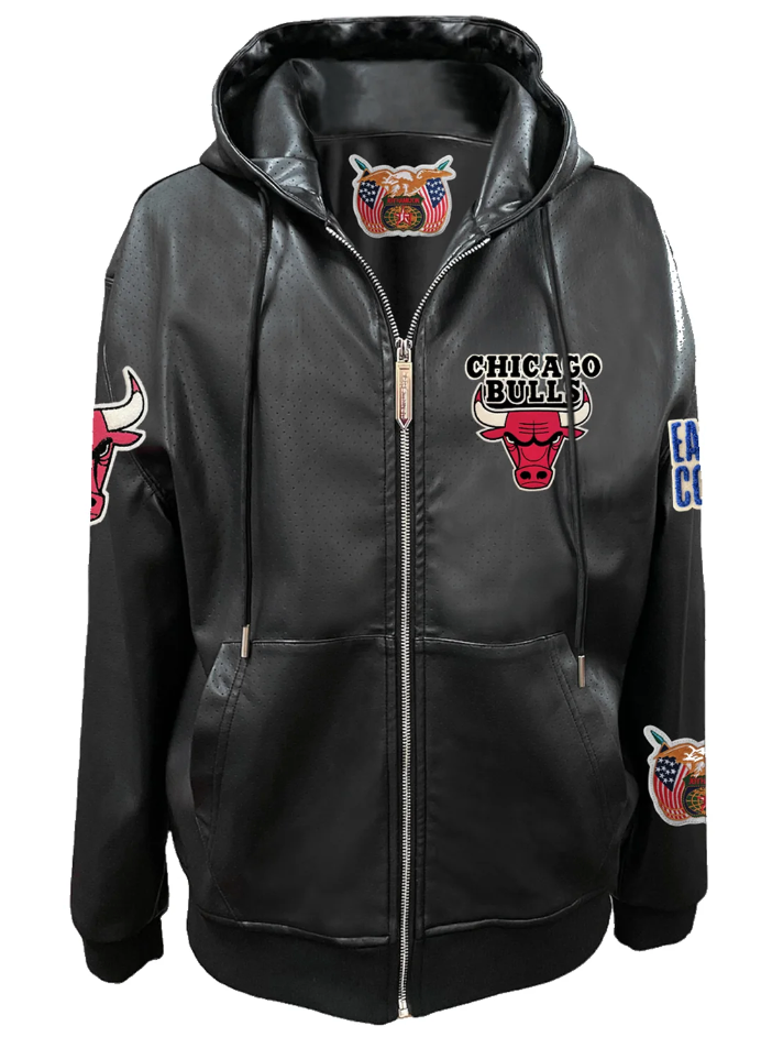 CHICAGO BULLS LIGHTWEIGHT VEGAN ZIP-UP HOODED JACKET BLACK