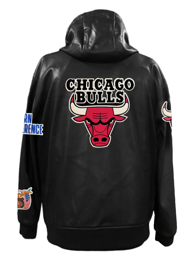 CHICAGO BULLS LIGHTWEIGHT VEGAN ZIP-UP HOODED JACKET BLACK