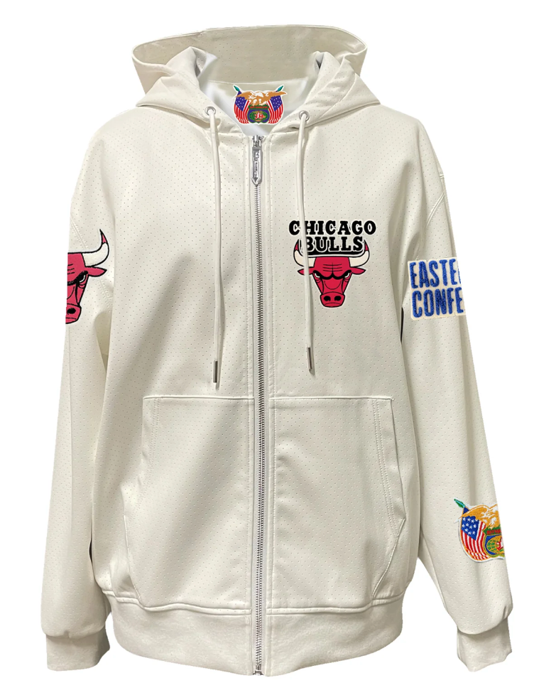 CHICAGO BULLS LIGHTWEIGHT VEGAN ZIP-UP HOODED JACKET WHITE