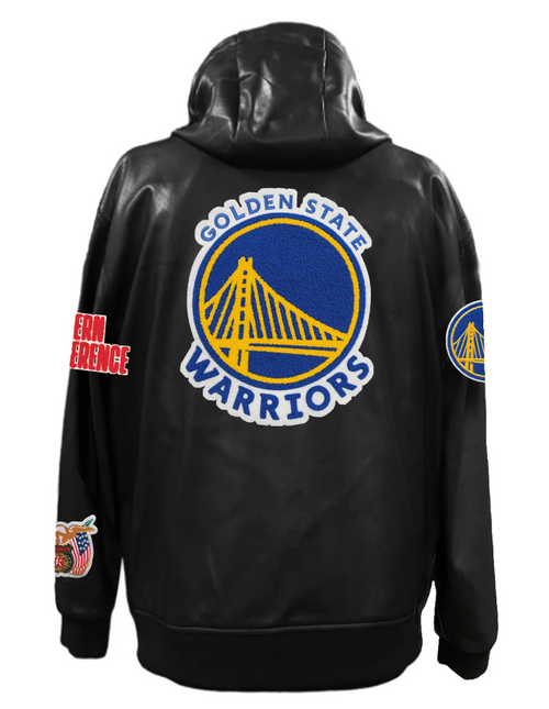 GOLDEN STATE WARRIORS CLIPPERS LIGHTWEIGHT VEGAN ZIP-UP HOODED JACKET BLACK