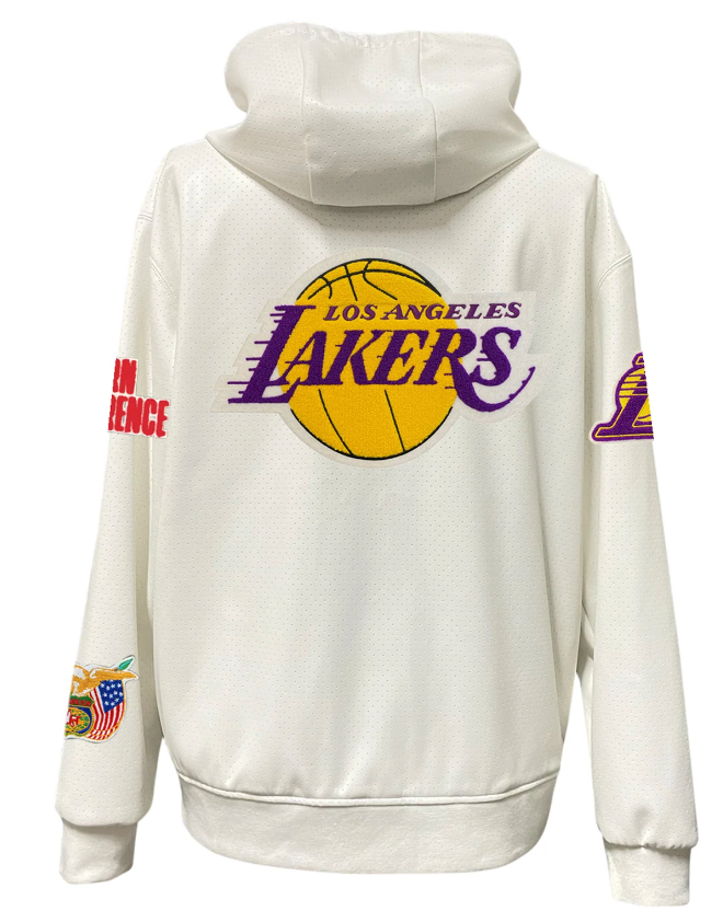 LOS ANGELES LAKERS LIGHTWEIGHT VEGAN ZIP-UP HOODED JACKET WHITE