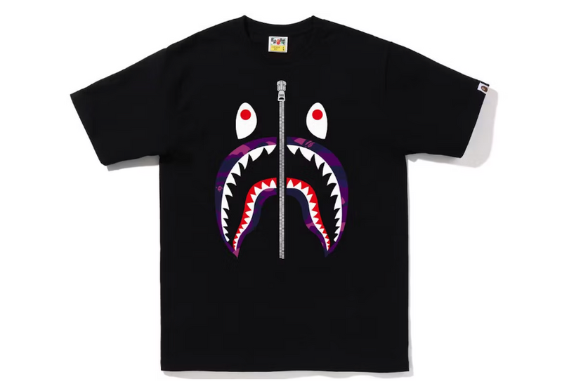 BAPE Color Camo Silver Zip Shark Tee (SS23) Black Purple