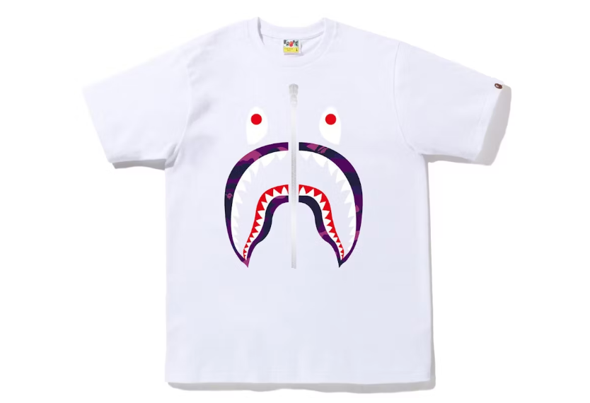 BAPE Color Camo Silver Zip Shark Tee (SS23) White Purple