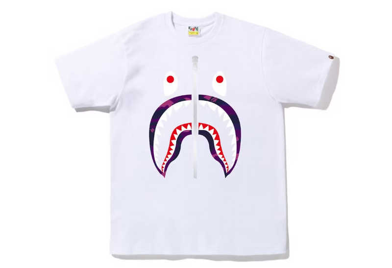 BAPE Color Camo Silver Zip Shark Tee (SS23) White Purple