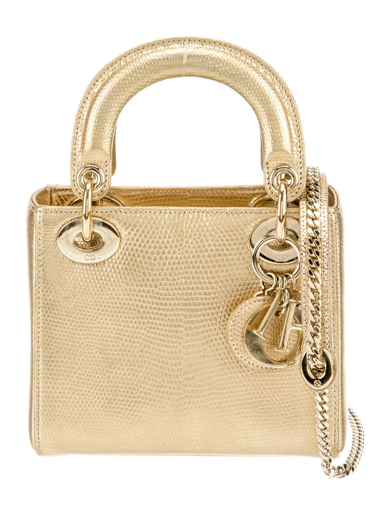 Christian Dior Metallic Lizard Mini Lady Dior Gold