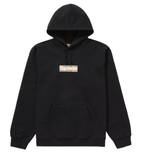 Supreme Burberry Box Logo Hooded Sweatshirt Black