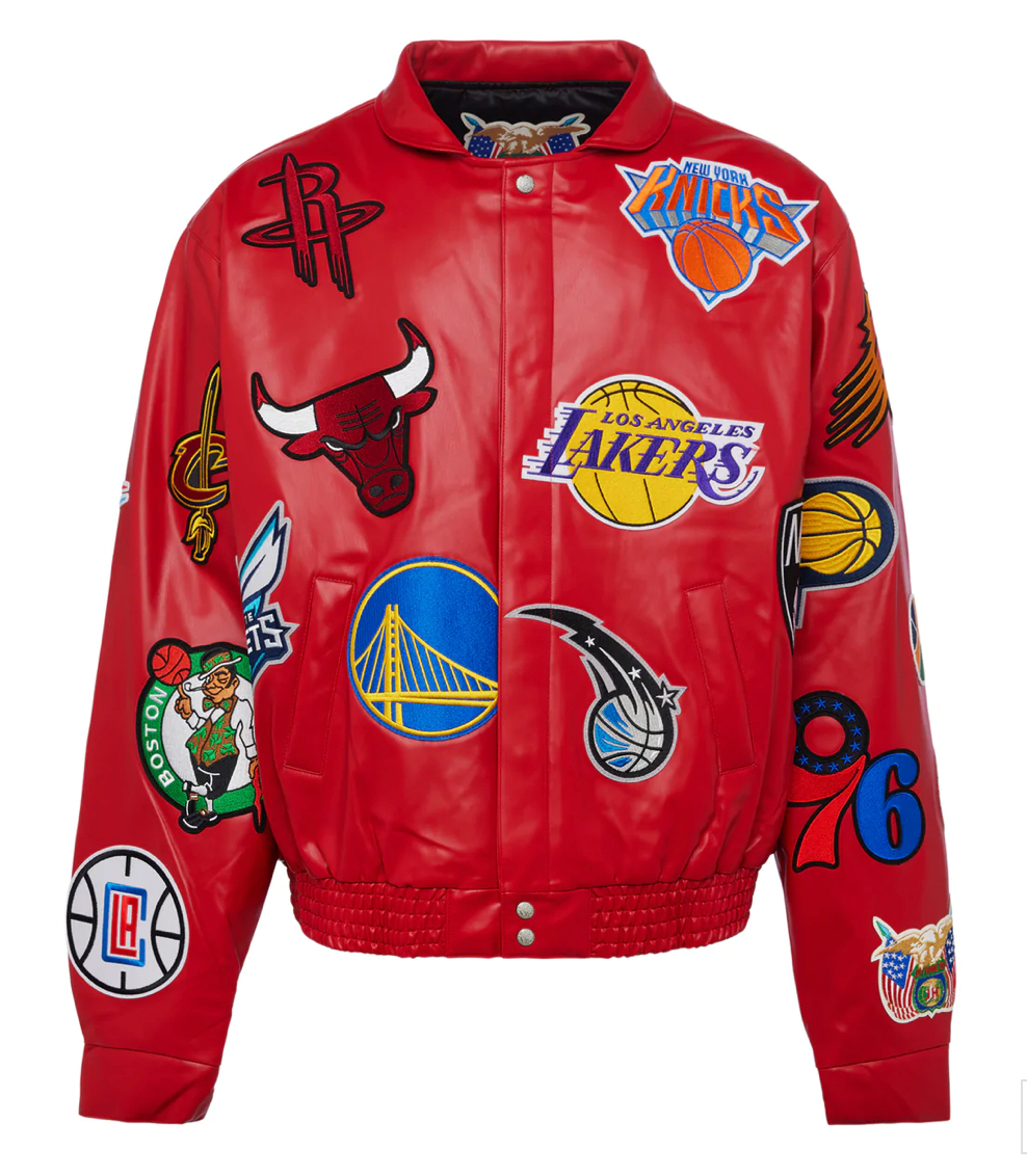 NBA COLLAGE VEGAN LEATHER JACKET Pink – Jeff Hamilton Shop