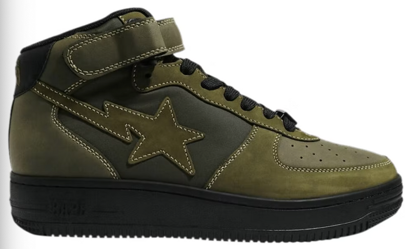 A Bathing Ape Bape Sta Mid Military Olive Green - 1H30 191 006 OLD