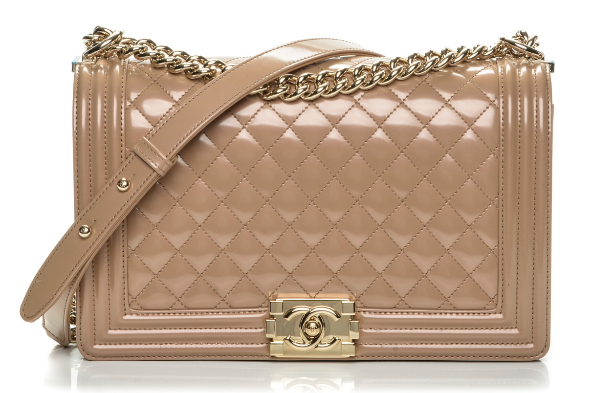 Chanel Medium Boy Bag Beige Patent  THE PURSE AFFAIR