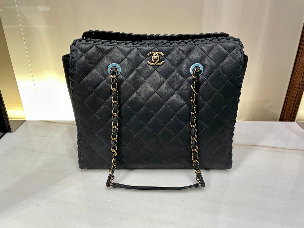 Chanel Suede Calfskin Black Quilted Tote