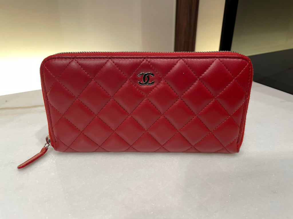 Chanel Red Classic Zip Long Wallet