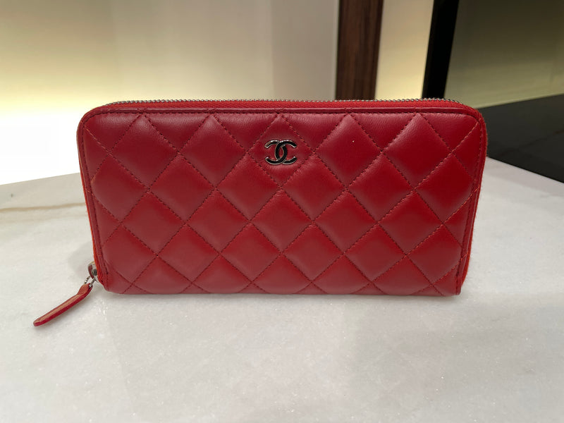 chanel red wallet leather