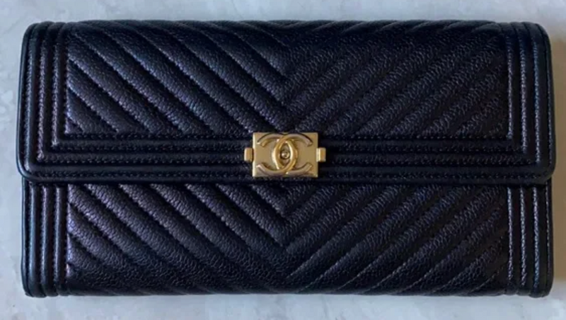 Chanel Women's Long Flap Chevron Leather Wallet