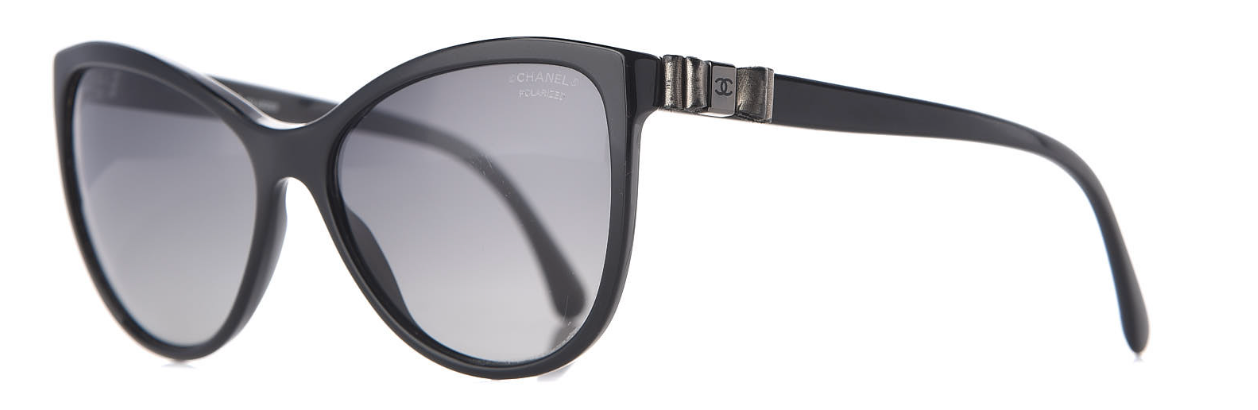 Chanel Butterfly Sunglasses With Ruched Leather Detail in Black