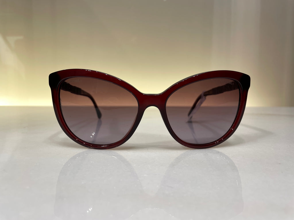 Chanel Dark Red Bijou Cat Eye Sunglasses 